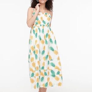 J Crew Pineapple Squareneck Ruffle Maxi Dress Size 0 Cotton Pockets Sundress EUC
